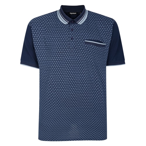 Bigdude Geometric AOP Colour Block Polo Shirt Navy