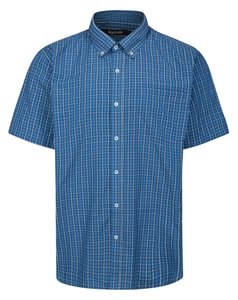 Bigdude Button Down Collar Checked Short Sleeve Poplin Shirt Blue Tall