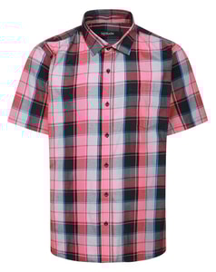 Bigdude Open Collar Checked Short Sleeve Poplin Shirt Red Tall