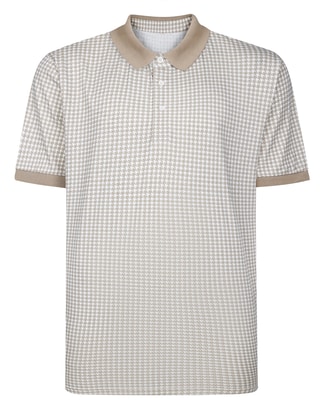 Bigdude Houndstooth Print Polo Shirt Ecru