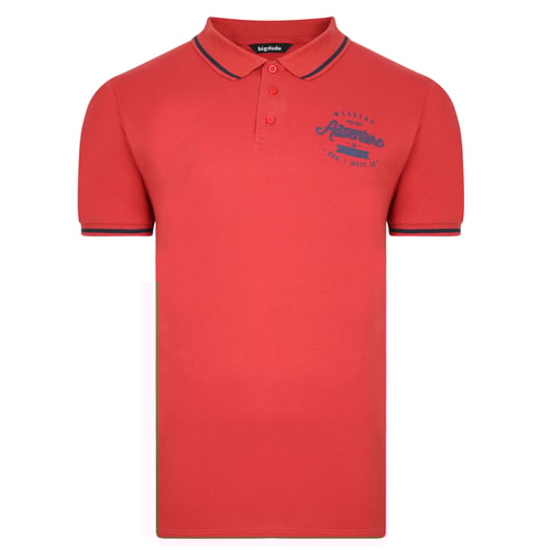 Bigdude 'Adventure Weekend Is Calling' Chest Print Polo Shirt Pepper Red