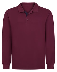 Bigdude Contrast Placket Long Sleeve Polo Shirt Burgundy/Navy