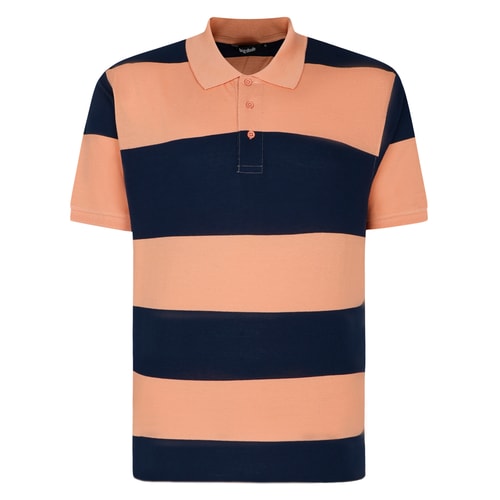 Bigdude Rugby Style Short Sleeve Polo Shirt Peach/Navy
