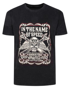 Bigdude In The Name Of Speed Print T-Shirt Acid Washed Black Tall