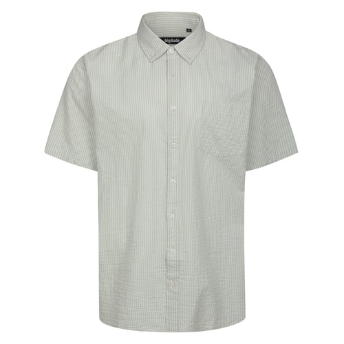 Bigdude Striped Seersucker Short Sleeve Shirt Green Tall