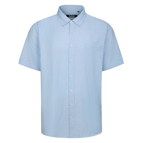 Bigdude Striped Seersucker Short Sleeve Shirt Blue Tall