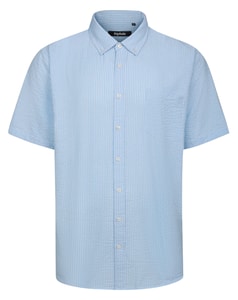 Bigdude Striped Seersucker Short Sleeve Shirt Blue Tall