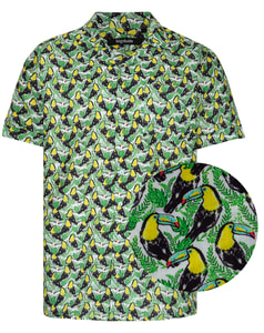 Bigdude Relaxed Collar All Over Toucan Print Woven Short Sleeve Shirt Green