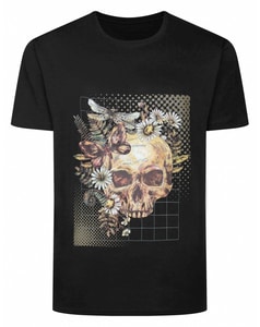Bigdude Floral Skull Print T-Shirt Black Tall