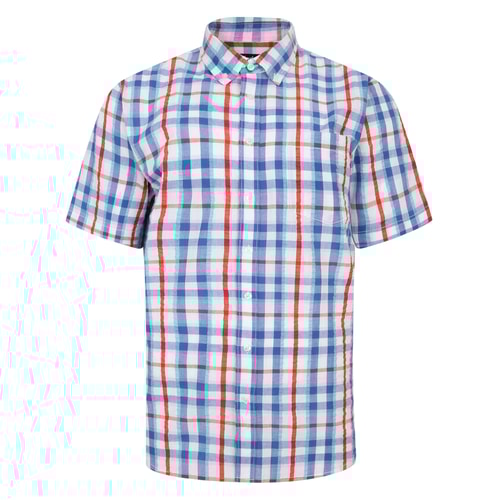 Bigdude Short Sleeve Seersucker Checked Shirt Blue