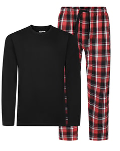 Bigdude Cosy Long Sleeve T-Shirt Checked Pants PJ Set Black