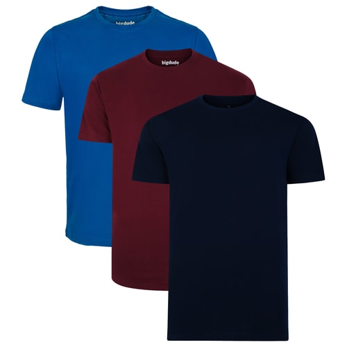Bigdude 3 Pack Plain T-Shirts Multi Tall