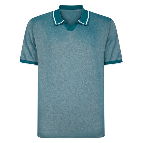 Bigdude Two Tone Tipped Revere Polo Shirt Green/Light Grey Tall