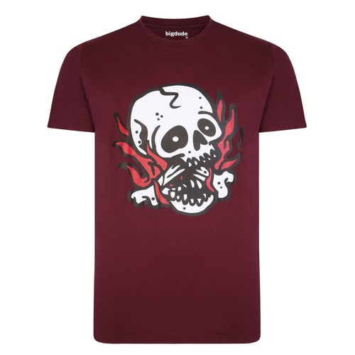 Bigdude Skull And Flames T-Shirt Burgundy