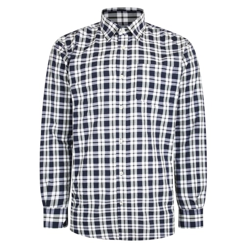 Bigdude Woven Long Sleeve Checked Shirt Navy/White