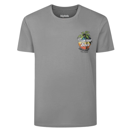 Bigdude Tropical Sunset Chest Print T-Shirt Grey
