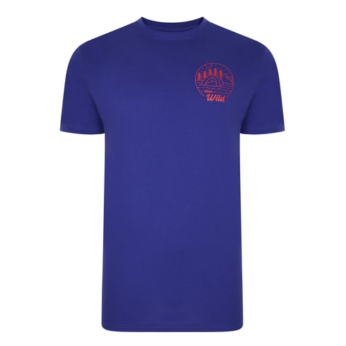 Bigdude 'Stay Wild' Camping Chest Print T-Shirt Cobalt