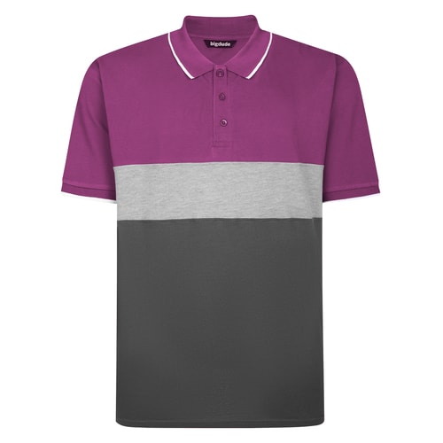 Bigdude Colour Block Pique Polo Cassis/Grey Marl/Charcoal Marl