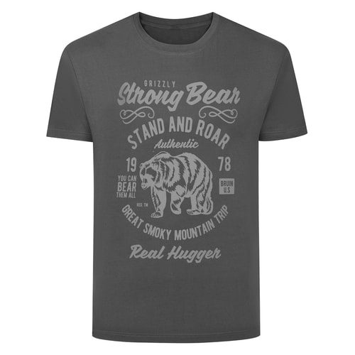 Bigdude Grizzly Bear Print T-Shirt Charcoal Tall