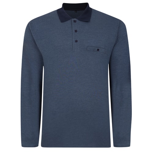 Bigdude Contrast Collar Long Sleeve Polo Dark Denim