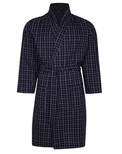 Bigdude Woven Check Dressing Gown Navy