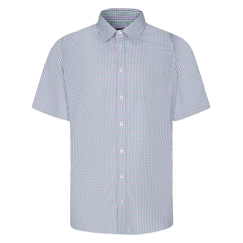 Bigdude Button Down Check Short Sleeve Shirt Green Tall