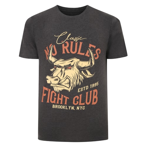 Bigdude Fighting Bull Print T-Shirt Charcoal