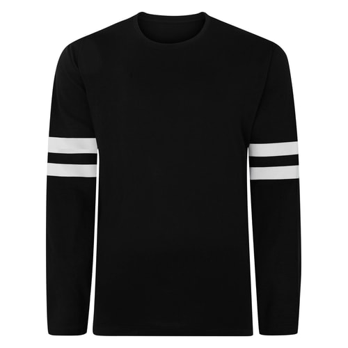 Bigdude Long Sleeve T-Shirt With Dual Arm Stripe  Black/White