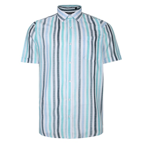 Bigdude Striped Woven Short Sleeve Shirt Green White