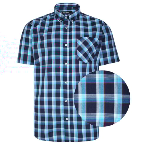 Bigdude Woven Check Short Sleeve Shirt Turquoise