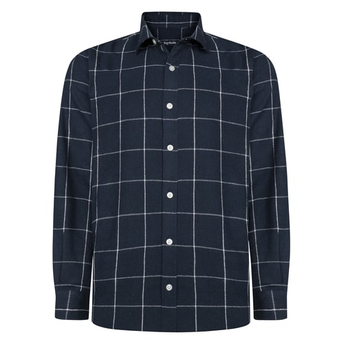 Bigdude Cut Away Collar Checked Flannel Shirt Navy Tall