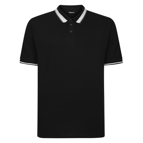Bigdude Dot Pattern Tipped Polo Black Tall