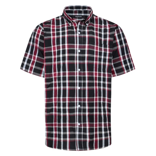 Bigdude Button Down Collar Checked Short Sleeve Poplin Shirt Burgundy