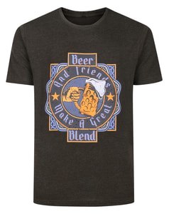 Bigdude Beer and Friends Print T-Shirt Charcoal Marl