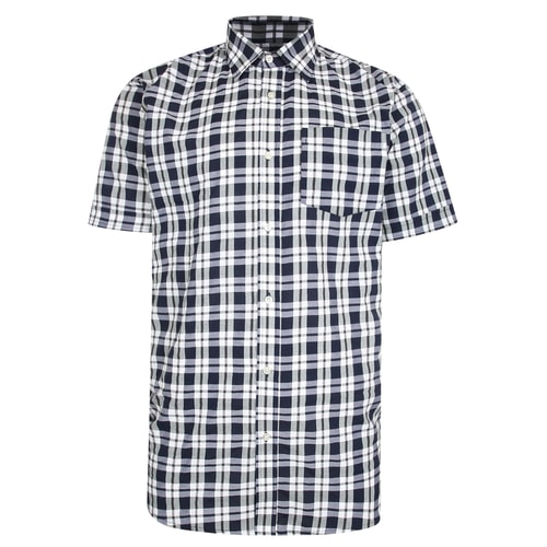 Bigdude Woven Short Sleeve Check Shirt Navy/White Tall