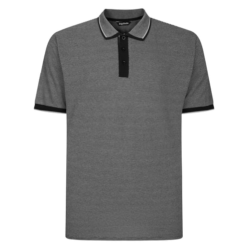 Bigdude Pure Cotton Jacquard Polo Shirt Black Tall