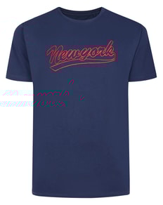 Bigdude New York Embroidery Crew Neck T-Shirt Navy