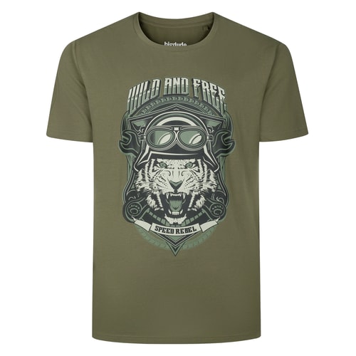 Bigdude Wild And Free Print T-Shirt Olive