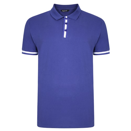 Bigdude Contrast Stripe Placket With Tipped Cuff Polo Shirt Cobalt Tall