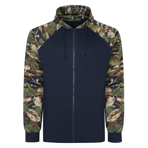 Bigdude Leaf Camo Print Full Zip Hoodie Navy