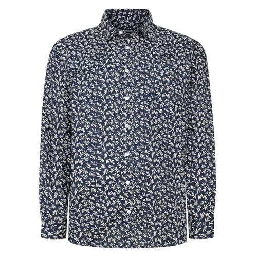Bigdude Leaves Cotton Long Sleeve Shirt Navy