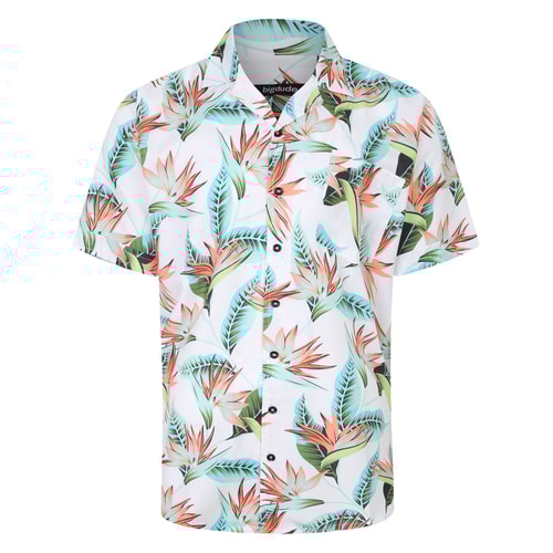 Bigdude Relaxed Collar Floral Print Short Sleeve Shirt White Tall