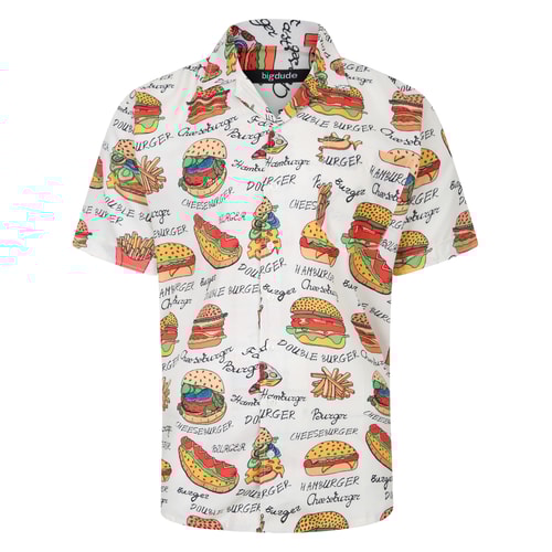 Bigdude Relaxed Collar Fast Food Print Short Sleeve Shirt Yellow Tall