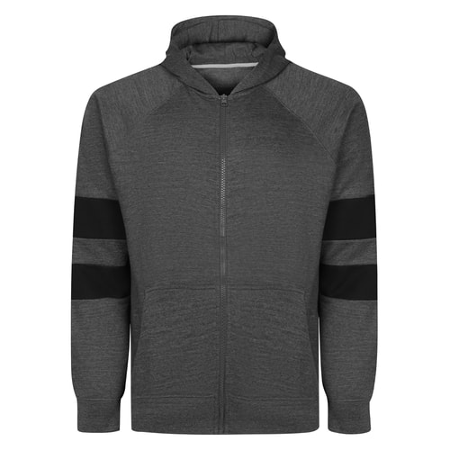 Bigdude Striped Sleeve Raglan Zip Hoodie Charcoal Marl