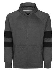 Bigdude Striped Sleeve Raglan Zip Hoodie Charcoal Marl