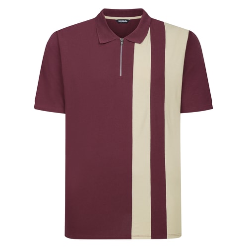 Bigdude Vertical Stripe Colour Block Polo Shirt Burgundy/Stone