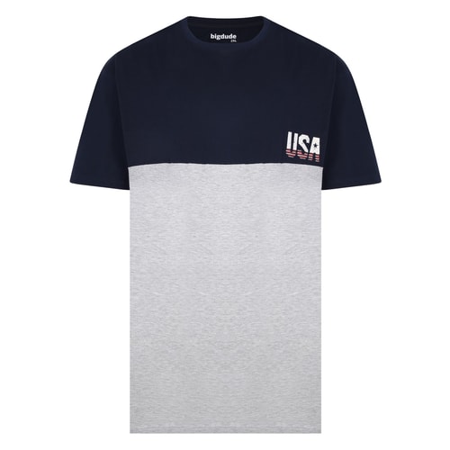 Bigdude Cut & Sew T-Shirt With Chest Print Navy/Grey Marl Tall