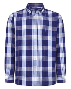 Bigdude Button Down Collar Checked Long Sleeve Poplin Shirt Royal Blue