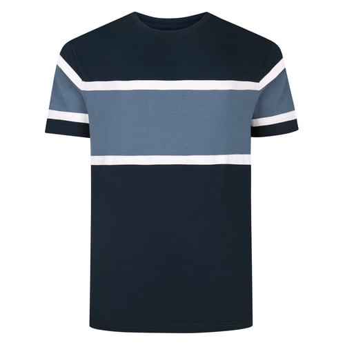 Bigdude Cut & Sew Chest Panel T-Shirt Navy/Dusty Blue
