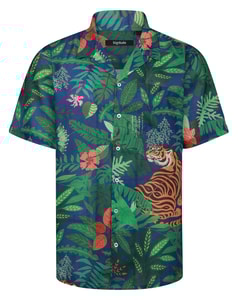Bigdude Tiger Relaxed Collar Short Sleeve Shirt Deep Blue